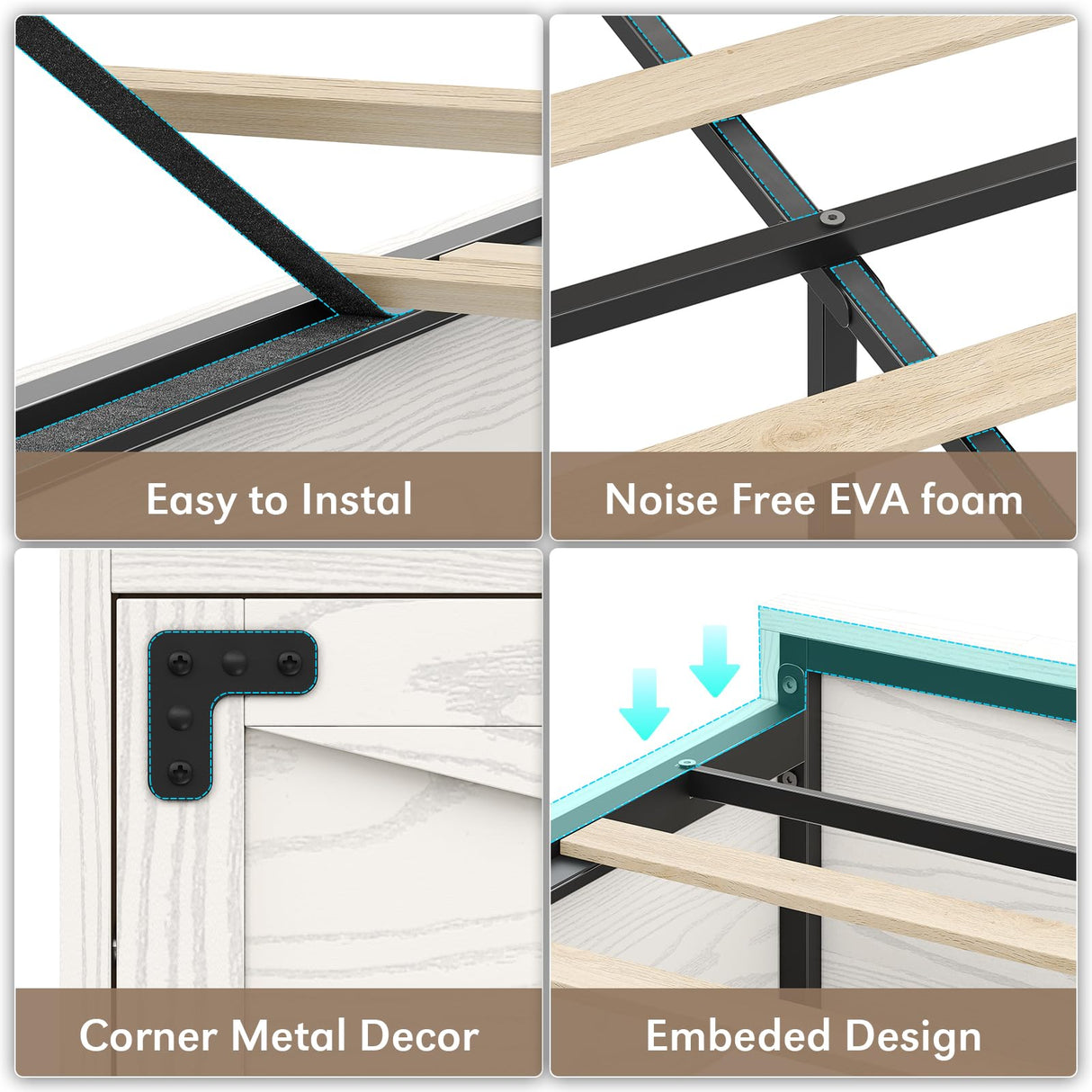 busyaeh Farmhouse Bed Frame Queen Size with Storage Bookcase Headboard, Wooden Queen Bed Frame with Charging Station & Led Light, Rustic Platform Bed Frame with Sliding Barn Door, No Box Spring Needed busyaeh