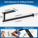 Paper Towel Holder - Self-Adhesive or Drilling, Matte Black Wall Mounted Rack - SUS304 Stainless Steel Kitchen Roll Dispenser Under Cabinet niffgaff