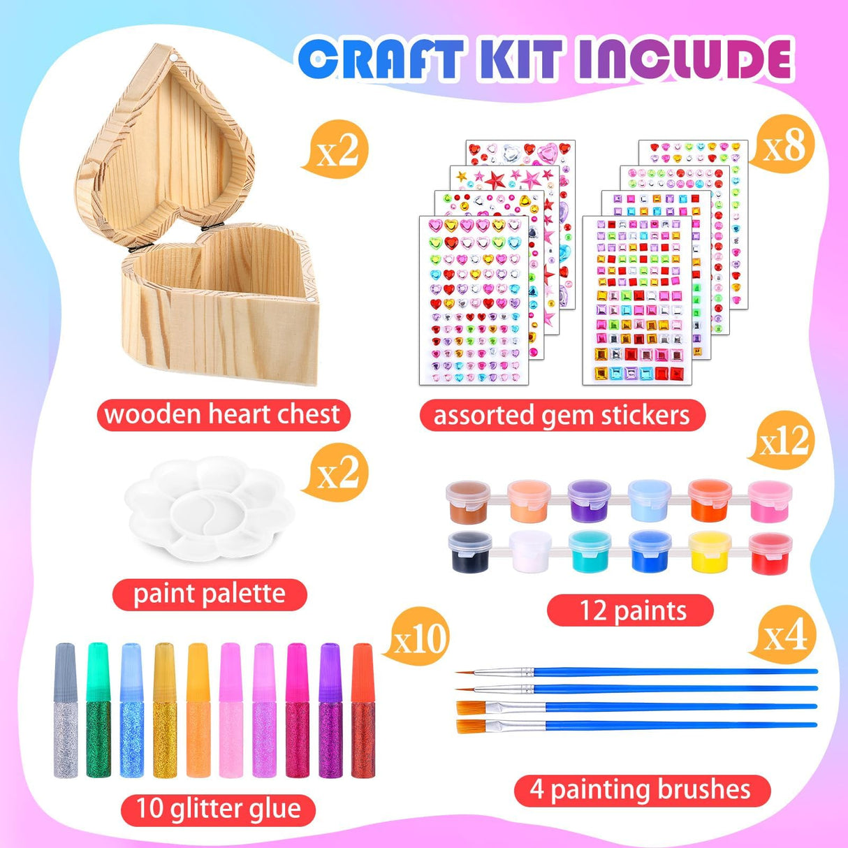 2 Pack Paint Your Own Wooden Jewelry Box DIY Crafts Kits Treasure Box Craft Kit Arts and Crafts for Kids Ages 3-12 Creative Activity Toys Birthday Gifts Valentines Mother's Day Party Favors (Heart) Czlotyh