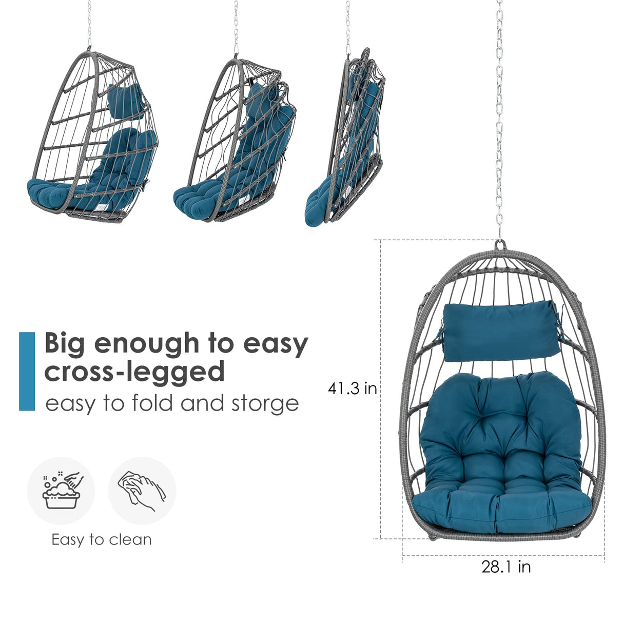 Brafab Egg Swing Chair Without Stand Outdoor Indoor, Foldable Swing Chair Hanging Egg Chairs, Aluminum Frame and UV Resistant Cushion Hammock Chair for Bedroom Patio Porch (Without Stand) Brafab