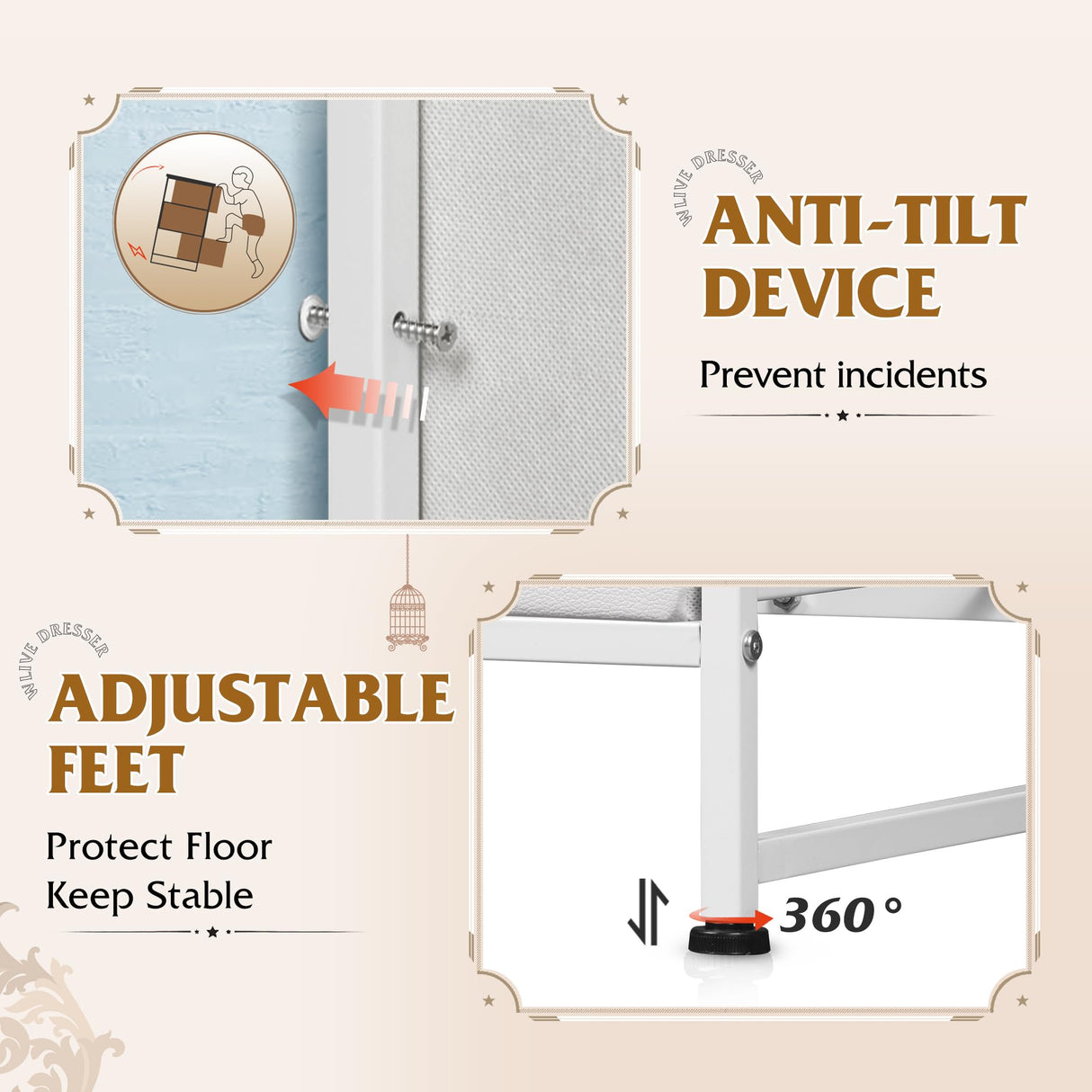 WLIVE White Dresser for Bedroom, 6 Drawer Double Dresser, Fabric Storage Tower with Fabric Bins, Chest of Drawers for Closet, Living Room, Hallway WLIVE