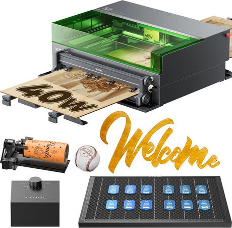 xTool S1 40W Laser Cutter and Engraver Machine, with Auto Conveyor Feeder, 118'' Long Crafts, 600mm/s Speed, Laser Engraver for Tumblers Wood and Metal, Acrylic, etc. - Deluxe Bundle xTool