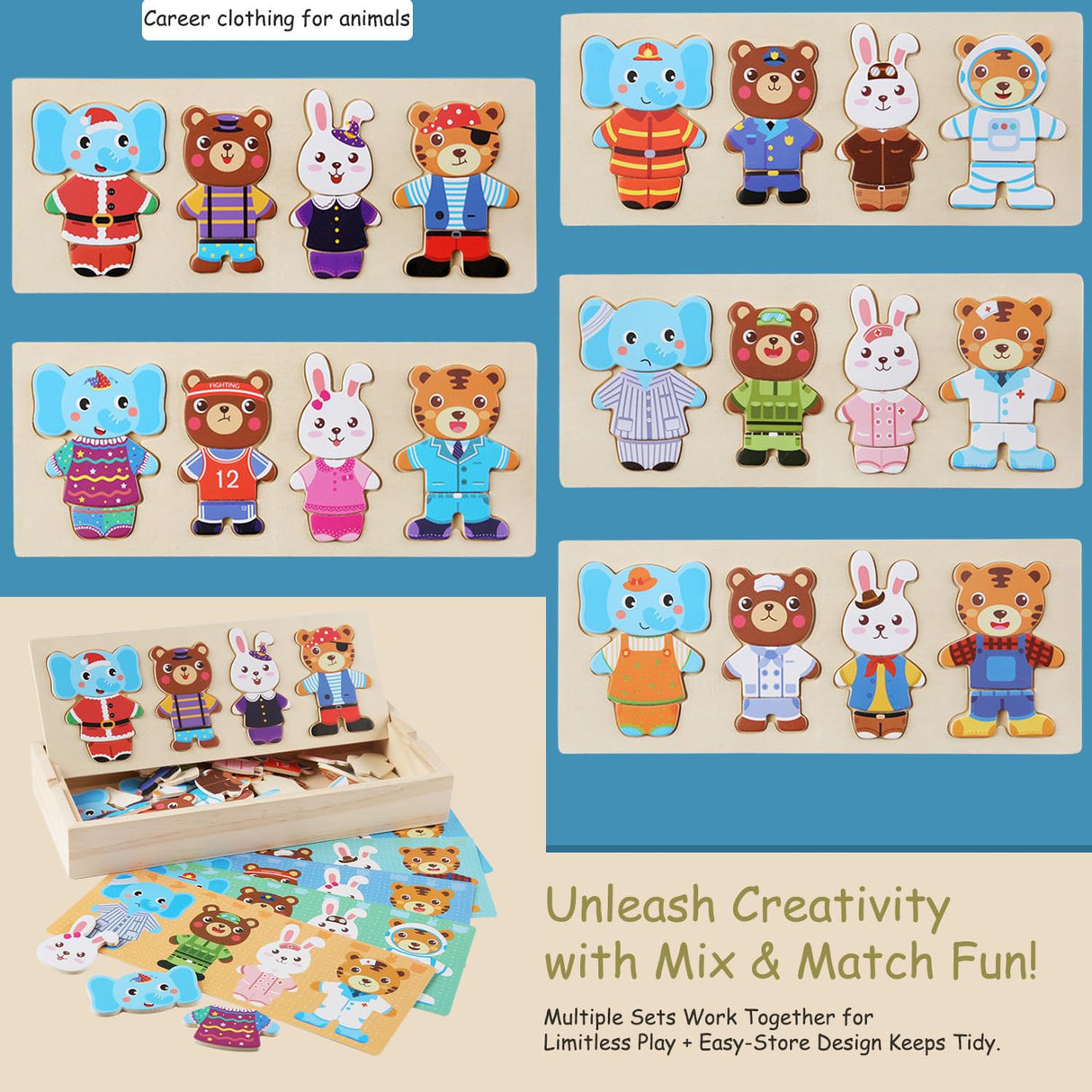 LilyBeauty Wooden Jigsaw Bear Family Puzzle Box, Dressing Puzzles Toys, Dress-up Puzzle Set（72 pcs） (Mixed) LilyBeauty