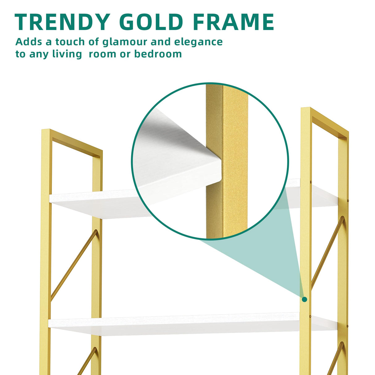 YITAHOME Tall Bookshelf 6 Tier Bookcase, Modern Gold Book Shelf, Open Display Storage Rack Shelves for Living Room/Bedroom/Home/Office/Kitchen, Holder Organizer for Books/Movies, White & Gold YITAHOME