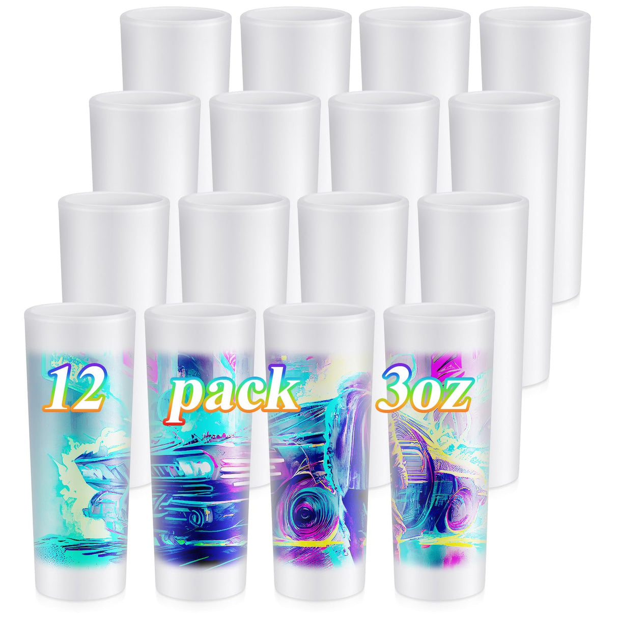 Hsei 12 Pcs Sublimation Frosted Shot Glasses 3 oz Personalized Sublimation Glass Cups with Heavy Base Sublimation Wine Tumbler for Wine Beer Vodka Whiskey Espresso Hsei