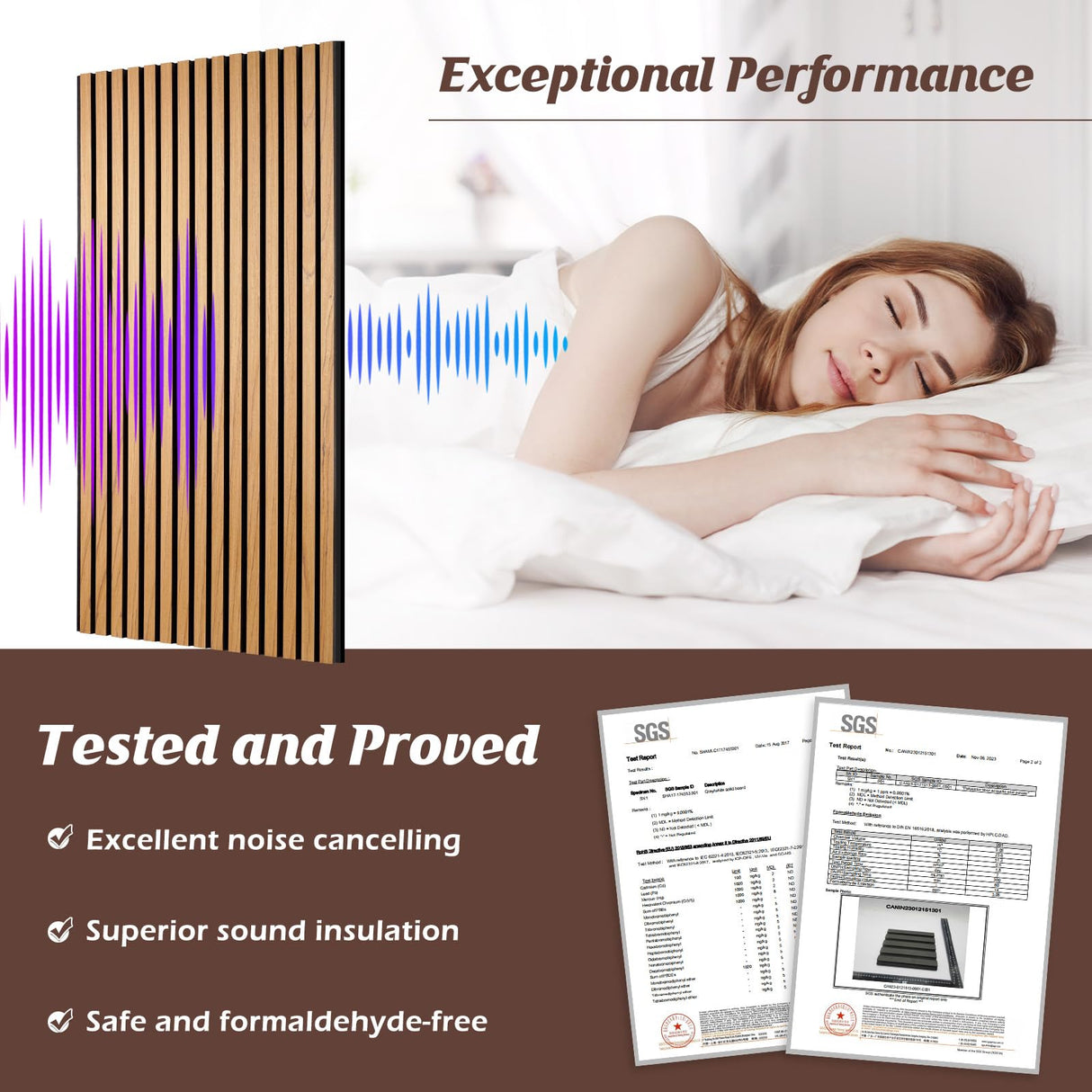 QUEENLINK Wood Slat Wall Panels, 2 Pack Acoustic Panels 47.2" × 23.8", 3D Fluted Sound Absorbing Wall Panel for Home & Office Decor, Noise Reducing Interior Wall Treatment (Oak) QUEENLINK