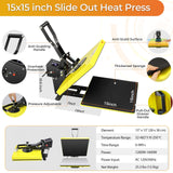 Whubefy Heat Press Machine 15x15 Slide Out, Digital Clamshell Heat Press Machine for T Shirts Printer, Heat Up Fast & Even, Sublimation Shirt Press Machine for Mouse Pad, Pillows, Coasters, Puzzles Whubefy