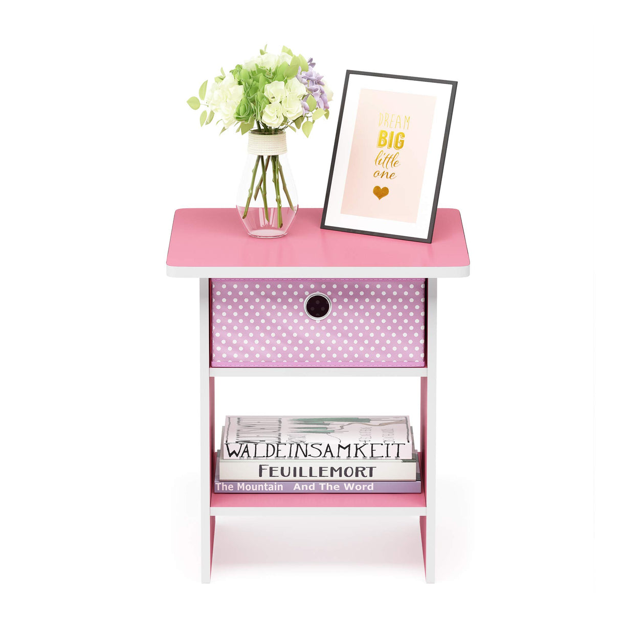 Furinno Dario End Table / Side Table / Night Stand / Bedside Table with Bin Drawer, 2-Pack, Pink/Light Pink Furinno
