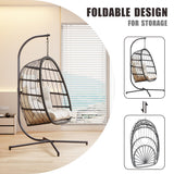 HWB Hanging Egg Chair with Stand, Patio Wicker Egg Swing Chair with Cushion for Bedroom Garden Indoor Outdoor (Beige) HWB