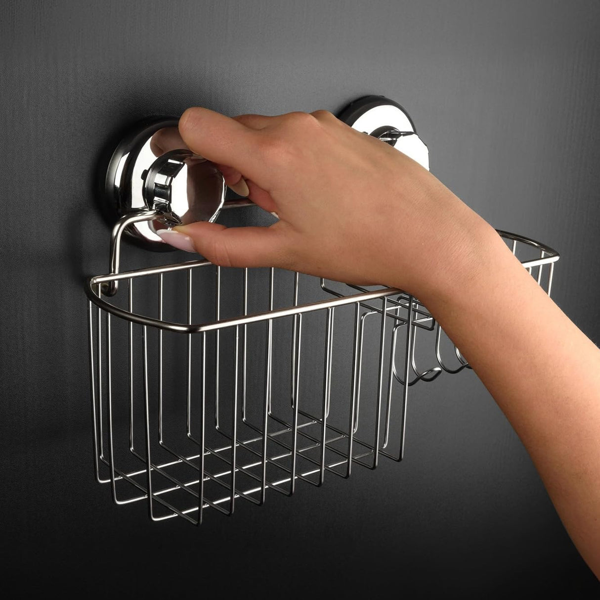 HASKO Suction Cup Shower Caddy Basket for Shampoo, Shower Suction Shelf Organizer, Basket with Soap Holder and Hooks, Stainless Steel Shampoo Holder for Bathroom Storage (Chrome) HASKO accessories