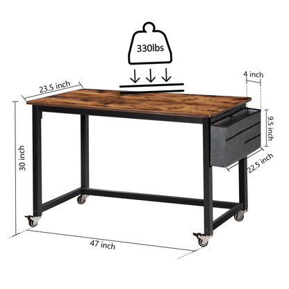 AHB 47" Rolling Computer Desk with 4 Smooth Wheels and 3 Iron Hooks, Simple Style Mobile Writing Desk Home Office Study Table Movable Workstation with Metal Frame