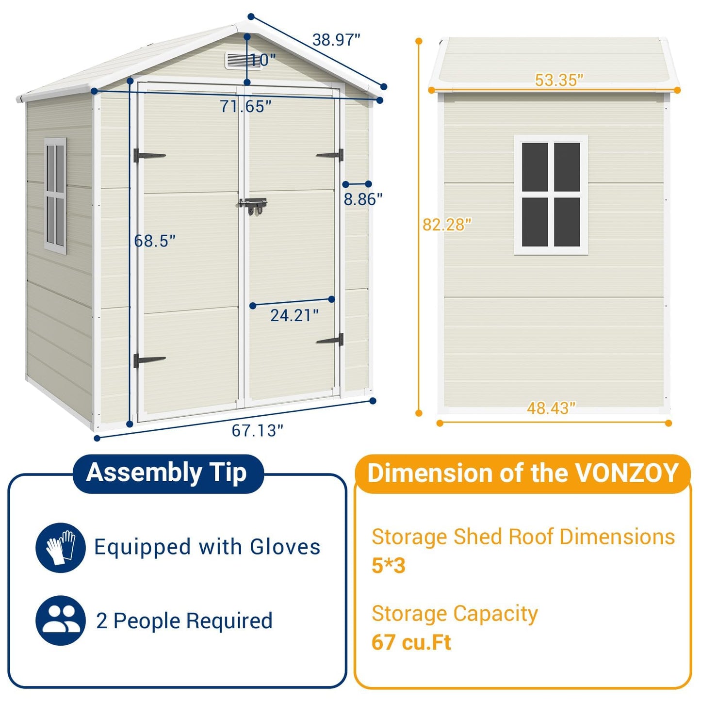 VONZOY Outdoor Storage Shed, 6x4.5 FT Resin Shed with Floor and Lockable Door, Window & Vents, Waterproof Tool Sheds & Outdoor Storage for Bike, Garbage Cans,Garden Accessories, Sandstone - WoodArtSupply