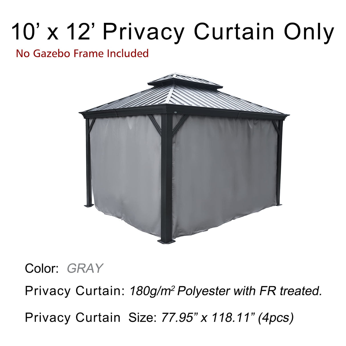 Kozyard Gazebo Privacy Curtain Outdoor Waterproof Sidewall for Hardtop Gazebo, OEM Replacement for Patio Gazebo Curtains for Alexander, Caesar, Rosana and Apollo Model (10ft x 12ft) Kozyard