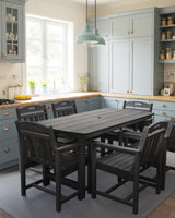 SUUNYN HDPE Outdoor Patio Dining Set with Table & 6 Chairs, All-Weather 7-Piece Outdoor Table and Chairs, 2" Umbrella Hole, Patio Furniture for Garden, Backyard, Deck | Matte Black SUUNYN