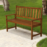 Yewuli 2-Person Outdoor Acacia Wood Bench with Backrest and Armrests Yewuli