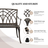 VINGLI 38" Outdoor Bench Cast Aluminium Garden Bench, Orchid Porch Bench Patio Bench Deck Furniture for 1-2 Person Seat (Brown) VINGLI