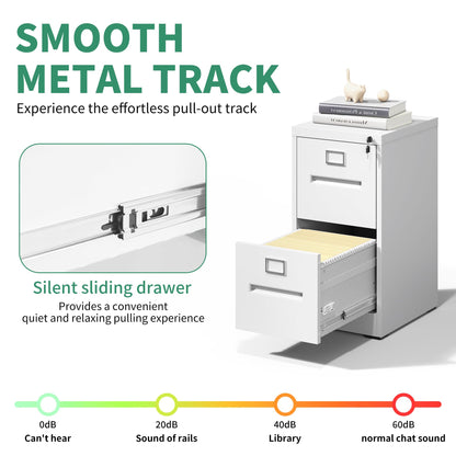 VIYET 2 Drawer File Cabinet,Metal Filing Cabinets with Lock,White Vertical File Cabinet for Home Office,Heavy Duty Metal Storage Cabinet for A4/Letter/Legal Size File,Assembly Required - WoodArtSupply