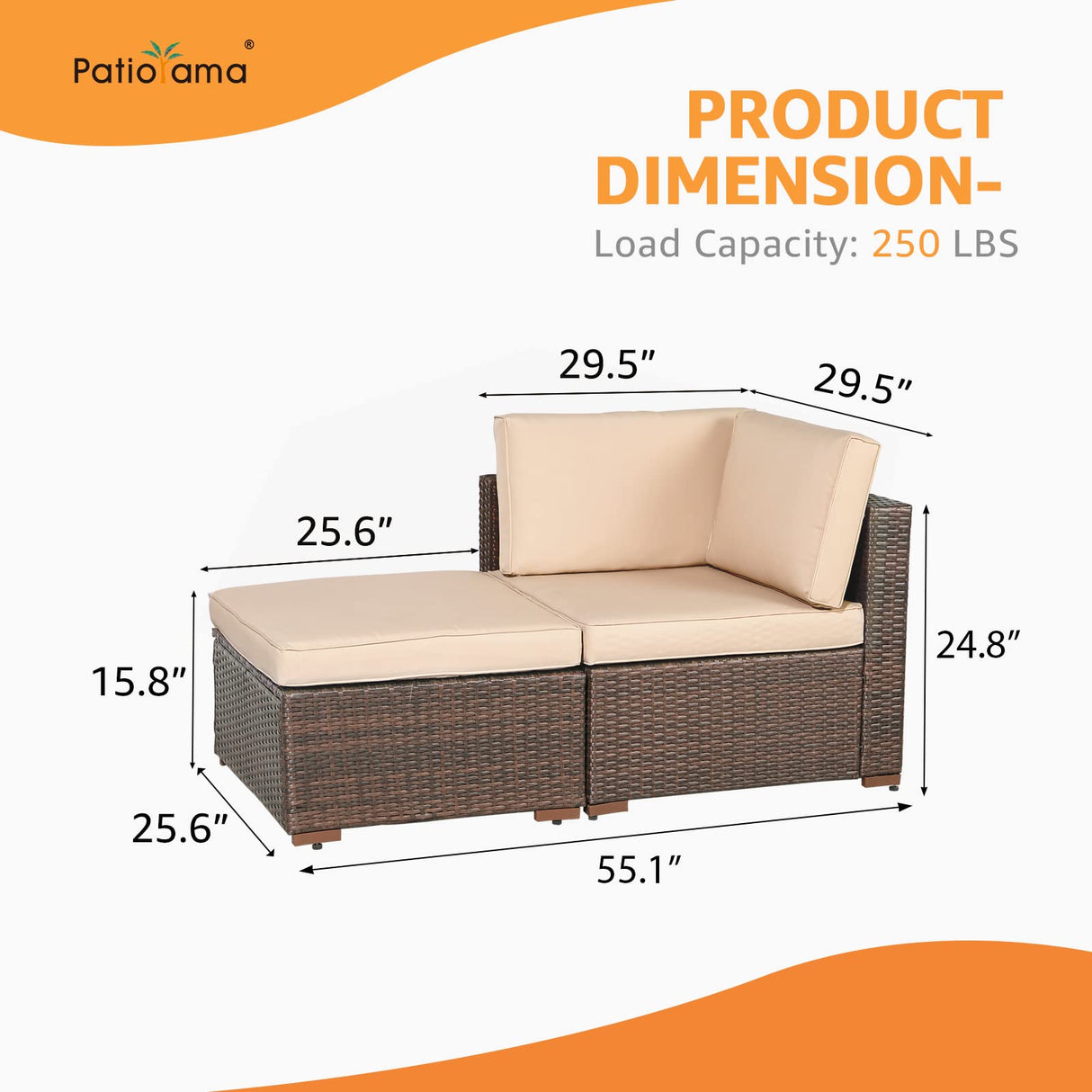 Patiorama 2-Piece Patio Furniture Sofa Set, Outdoor Sectional Sofa, All-Weather Brown PE Wicker Rattan Conversation Set, Outdoor Loveseat, Patio Seating for Balcony Garden Pool (Beige Cushion) Patiorama