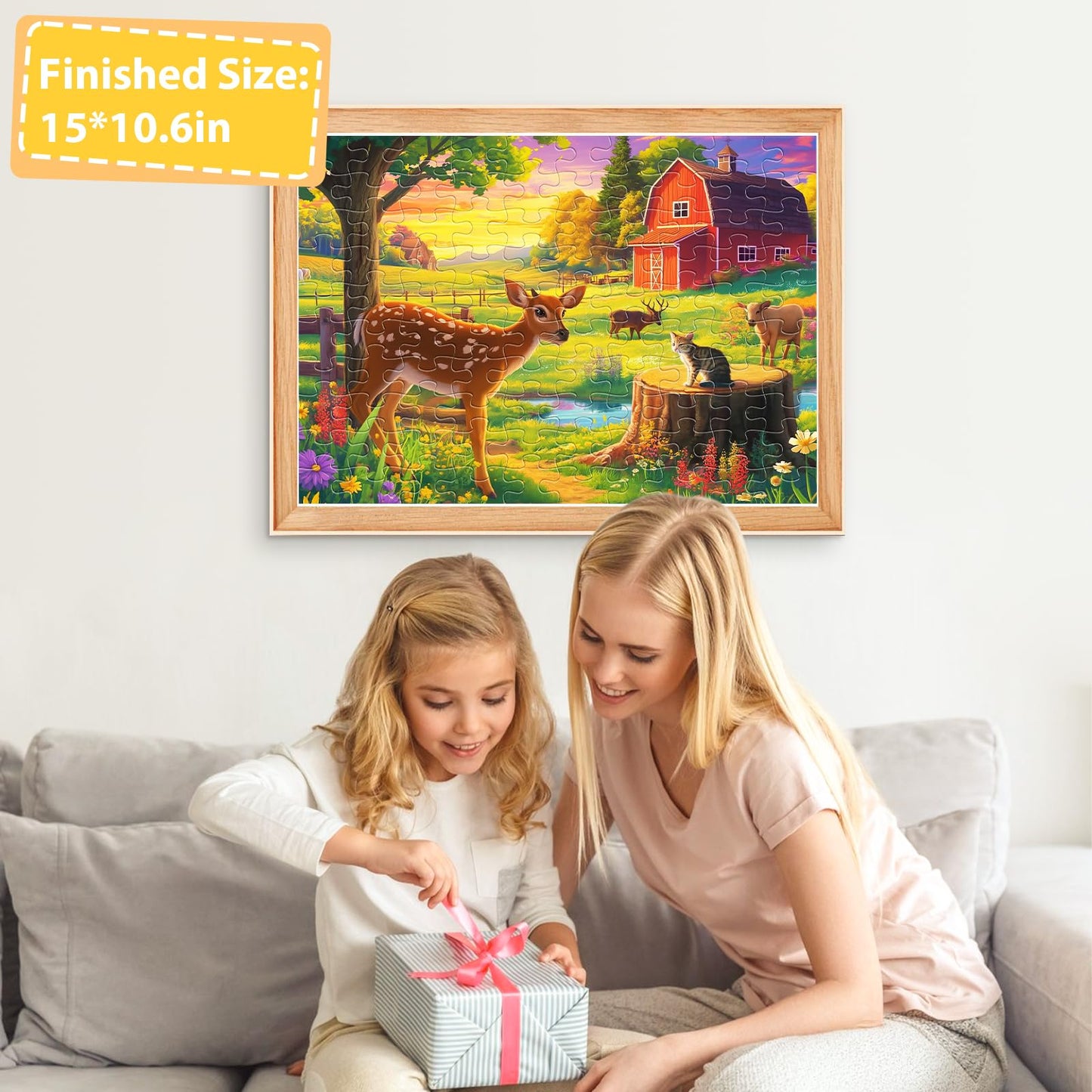 100 Pieces Jigsaw Puzzles for Kids - Deer Cat Farm Puzzles for Kids Ages 4-6 6-8 8-10 10-12 Kids Learning Educational Puzzle Toys for Boys and Girls - Farm Kitten and Cow