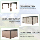 Domi 12x14FT Lean to Gazebo, Aluminum Wall Mounted Gazebo with Sloping Galvanized Steel Roof, Curtains and Netting, Outdoor Hardtop Gazebo Pergola for Patio, Deck, Garden, Backyard domi outdoor living