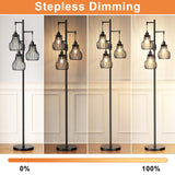 Dimmable Floor Lamp, 3 x 800LM LED Edison Bulbs Included, Farmhouse Industrial Floor Lamp Standing Tree Lamp with Elegant Cage Tall Lamps for Living Room Bedroom Office - Black Ziisee