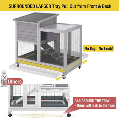 Aivituvin Rabbit Hutch, Indoor Bunny Cage with Run Outdoor Rabbit House with Two Deeper No Leak Trays - 4 Casters Include (Grey) - WoodArtSupply