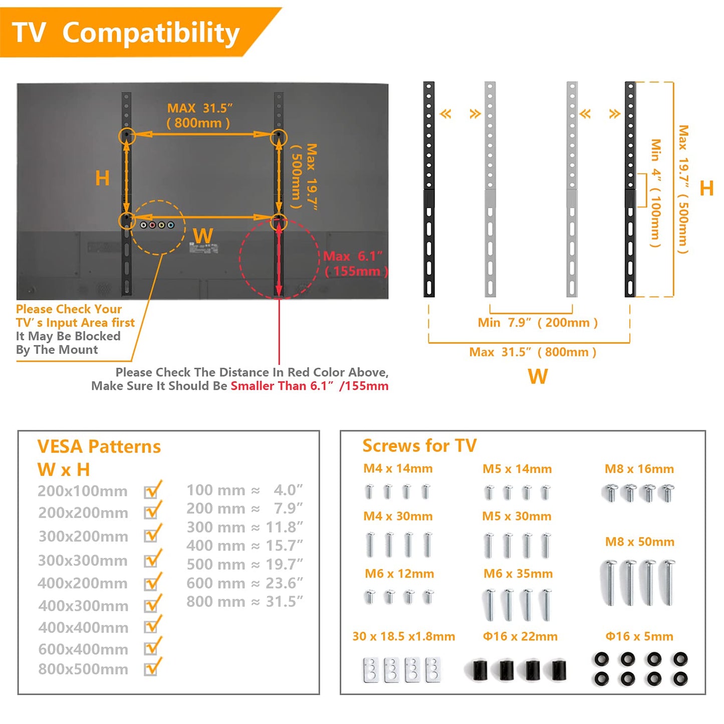 5Rcom TV Stand Mount, Universal TV Stand Tabletop for 22 to 65 inch Plasma LCD LED Flat Screen TVs, TV Legs, Holds up to 88lbs, Max VESA 800 x 500mm, Height Adjustable TV Base