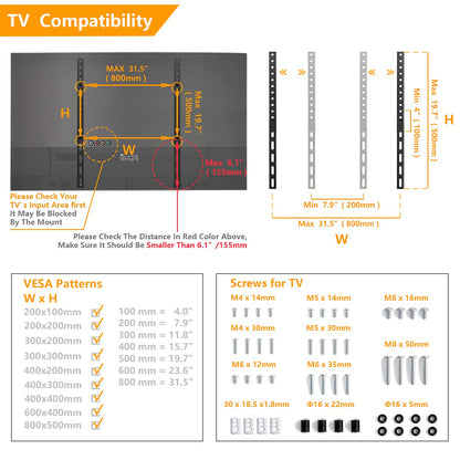 5Rcom TV Stand Mount, Universal TV Stand Tabletop for 22 to 65 inch Plasma LCD LED Flat Screen TVs, TV Legs, Holds up to 88lbs, Max VESA 800 x 500mm, Height Adjustable TV Base