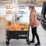 Collapsible Wagon 220 lbs, Heavy Duty Wagons Carts Foldable, Portable Wagon for Groceries, Beach Cart with All-Terrain Wheels & Drink Holders, Wagon Cart for Shopping, Sports, Outdoor Camping, Black PASAMIC