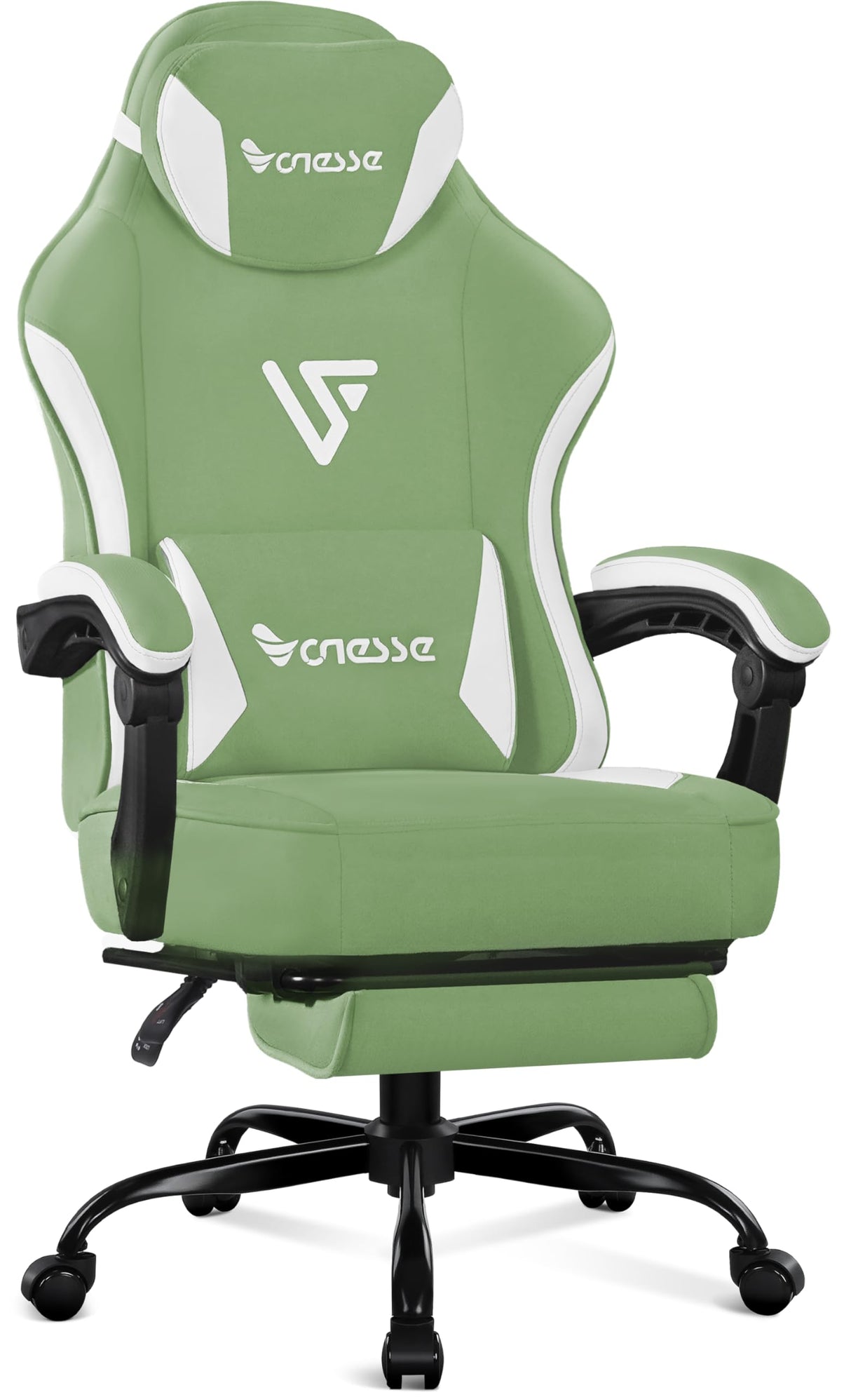 Vonesse Gaming Chair, Computer Chair Fabric with Pocket Spring Cushion, Office Chair with Footrest and Massage Lumbar Support, Reclining Gaming Chairs for Adults 250LBS (Green) Vonesse