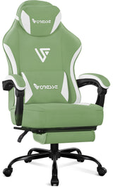 Vonesse Gaming Chair, Computer Chair Fabric with Pocket Spring Cushion, Office Chair with Footrest and Massage Lumbar Support, Reclining Gaming Chairs for Adults 250LBS (Green) Vonesse