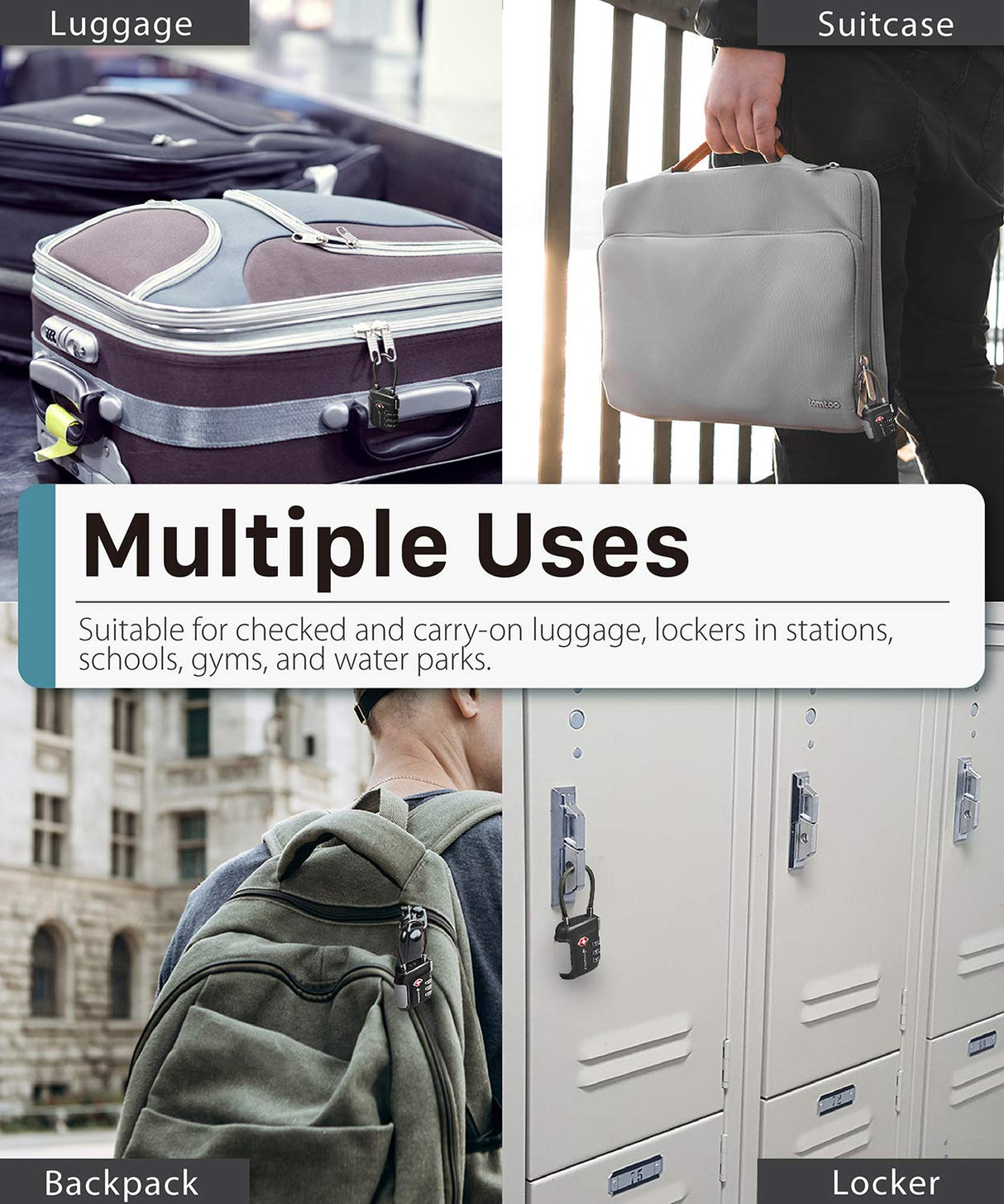 Fosmon TSA Approved Cable Locks for Luggage, Suitcase, Gun Case Lock with Push Release Button, 3 Digit Long Shackle Combination Wire Lock for Backpack Fosmon