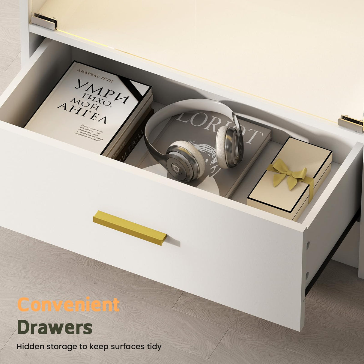 Lamtor Display Cabinet with Glass Doors - 67" Curio Cabinet with RGB LED Lights and Drawer for Collectibles, 4 Tier Glass Display Case for Living Room, Office, White (Narrow) Lamtor