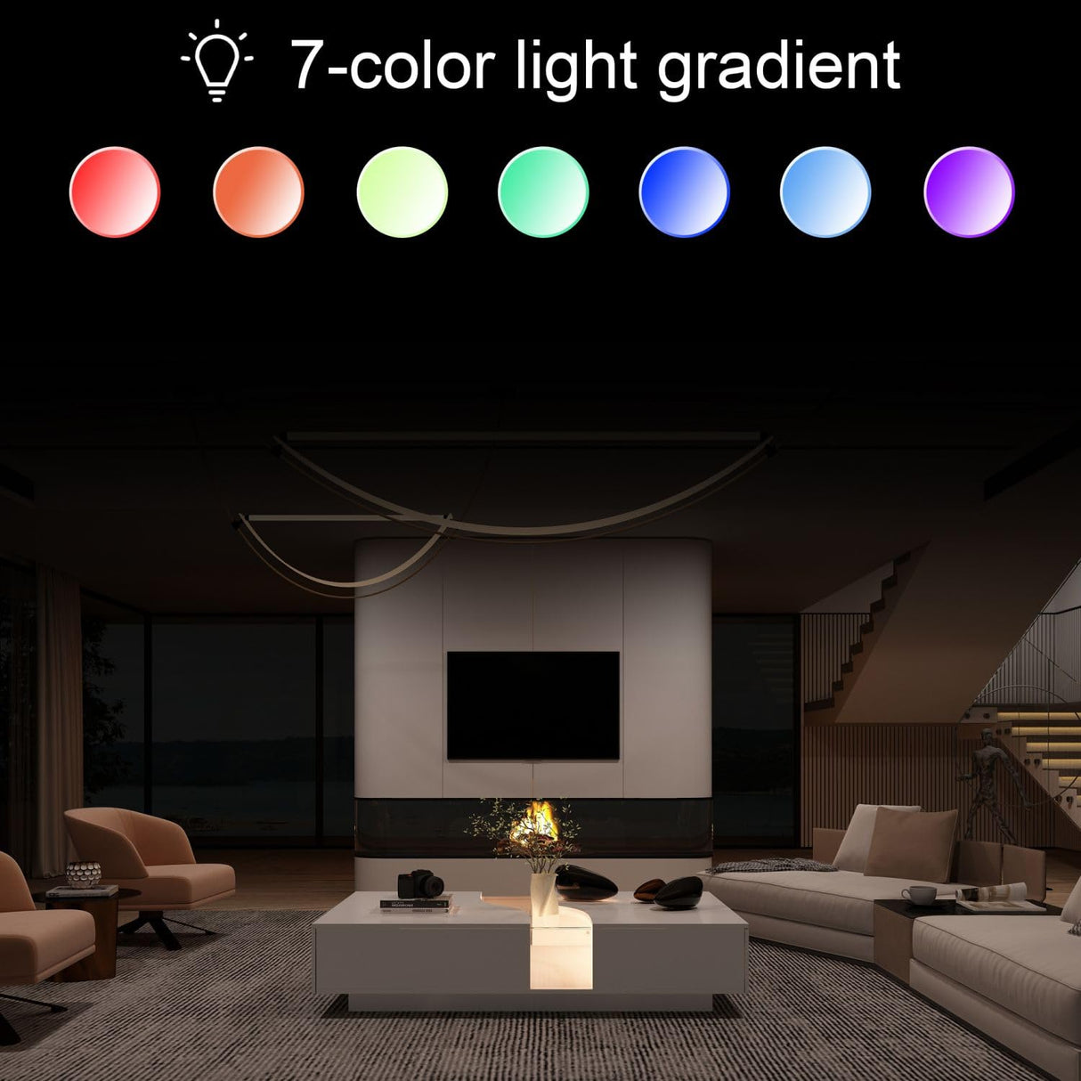 MOUMON Modern Coffee Table with Lights & Glass Tabletop, Living Room Coffee Table with 2 Drawers, Central Table with Storage, White (55.1”W x 31.5”D x 11.8”H) MOUMON