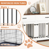EBE Dog Crate Furniture, 63''Wooden Dog Crate with 2 Drawers and Removable Divider, Dog Kennel Indoor Furniture with Double Rooms, Heavy Duty Dog Crate Table Indoor TV Stand for Small Medium Dogs EBE