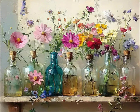 Apcufir Flowers Paint by Numbers for Adults,Wildflowers in Stained Glass Paint by Numbers on Canvas,Painting by Number Kits for Offices and Home Wall Decor 16X20 Inch Apcufir