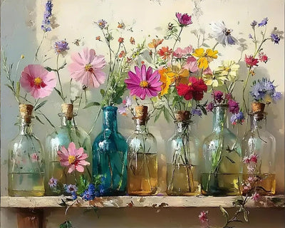 Apcufir Flowers Paint by Numbers for Adults,Wildflowers in Stained Glass Paint by Numbers on Canvas,Painting by Number Kits for Offices and Home Wall Decor 16X20 Inch