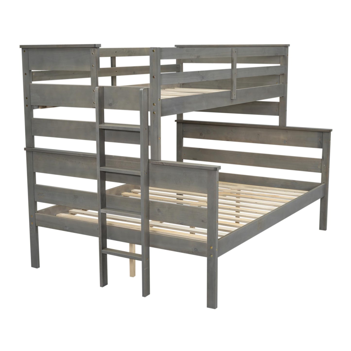 Harper & Bright Designs Twin XL Over Queen Bunk Bed with Ladder in Grey - Stylish and Sturdy Wood Frame - WoodArtSupply