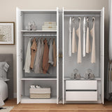 Armoire Wardrobe Closet with 4 Doors, 78" Clothing Storage Cabinet with Hanging Rod Shelf and Drawers, Wooden Freestanding Bedroom Armoires for Bedroom, Living Room, White vinform