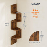HOOBRO Corner Shelf Wall-Mounted, Set of 2 Floating Corner Shelves, 4-Tier Corner Bookshelves for Wall Decor in Living Room, Bedroom, Bathroom, Home Office, Rustic Brown BF25BJP201 HOOBRO