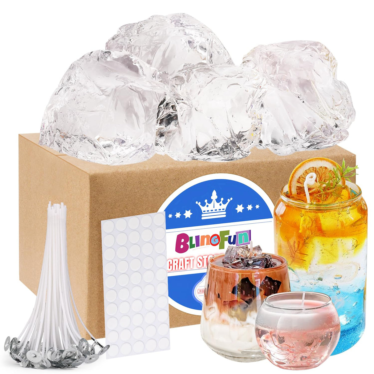 Blingfun Gel Wax for Candle Making with 4 pcs Jelly Wax,50pcs Candle Wicks & 50pcs Stickers Candle Wax for Candle Making,Handcraft Scented Candles Supplies Blingfun