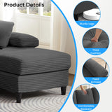 Mjkone 112" Width 4 Seater Sectional Sofa Couches for Living Room, U Shaped Sofa Couch with Double Chaises, Corduroy Living Room Sets Furniture with 2 Extra Pillows for Home Office, Dark Grey Mjkone