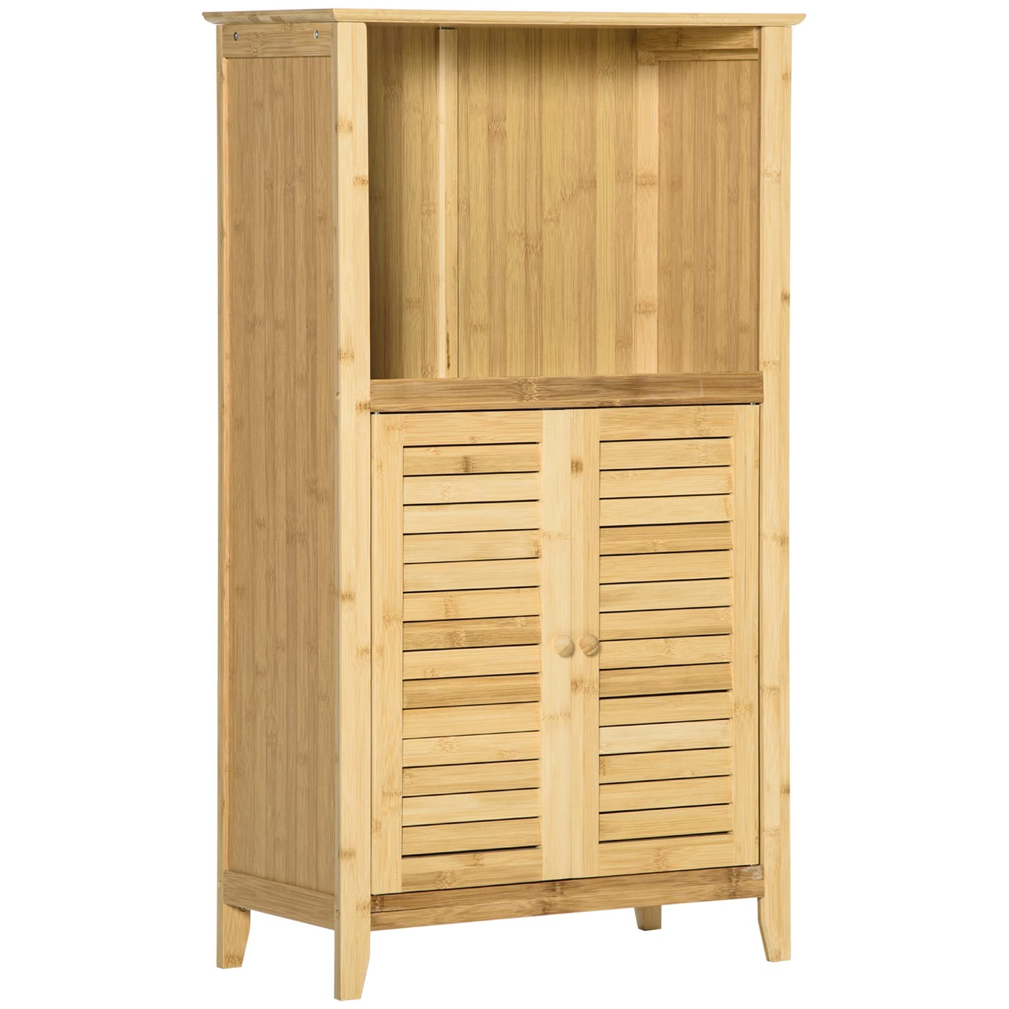 HOMCOM Bamboo Floor Cabinet Bathroom Floor Cabinet Living Room Organizer Tower with Multiple Shelves and Doors, Natural - WoodArtSupply