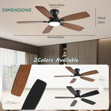 NKPU 52inch Ceiling Fans with Lights, Low Profile Ceiling Fan with Light and Remote/APP Control, DC Reversible Motor, Noiseless, Flush Mount, Brown Ceiling Fan for Bedroom Indoor/Outdoor Use NKPU
