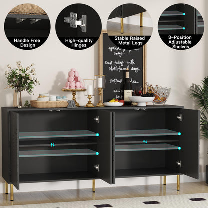 Wakefit Sideboard Buffet Cabinet with Storage, 63'' Wide 30'' Tall, 4 Door, Adjustable Shelves, Wood Credenza Storage Cabinet, Coffee Bar Console Table for Kitchen, Living Dining Room - WoodArtSupply