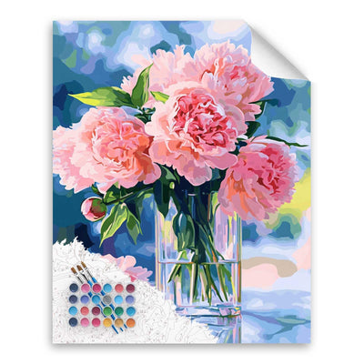 Peonies Paint by Number, Pink Flowers Paint by Numbers Kit for Adults, Floral Acrylic Painting, Plant Canvas Wall Art, Peony Poster for Home Wall Decor - Flower Plants(16x20inch, No Frame)