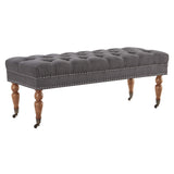 BELLEZE 47-Inch Upholstered Ottoman Bench, Moveable Tufted Ottoman Bench with Caster Wheels, Tufted Ottoman for Living Room, Entryway, or Bedroom - Brooke (Dark Grey) BELLEZE