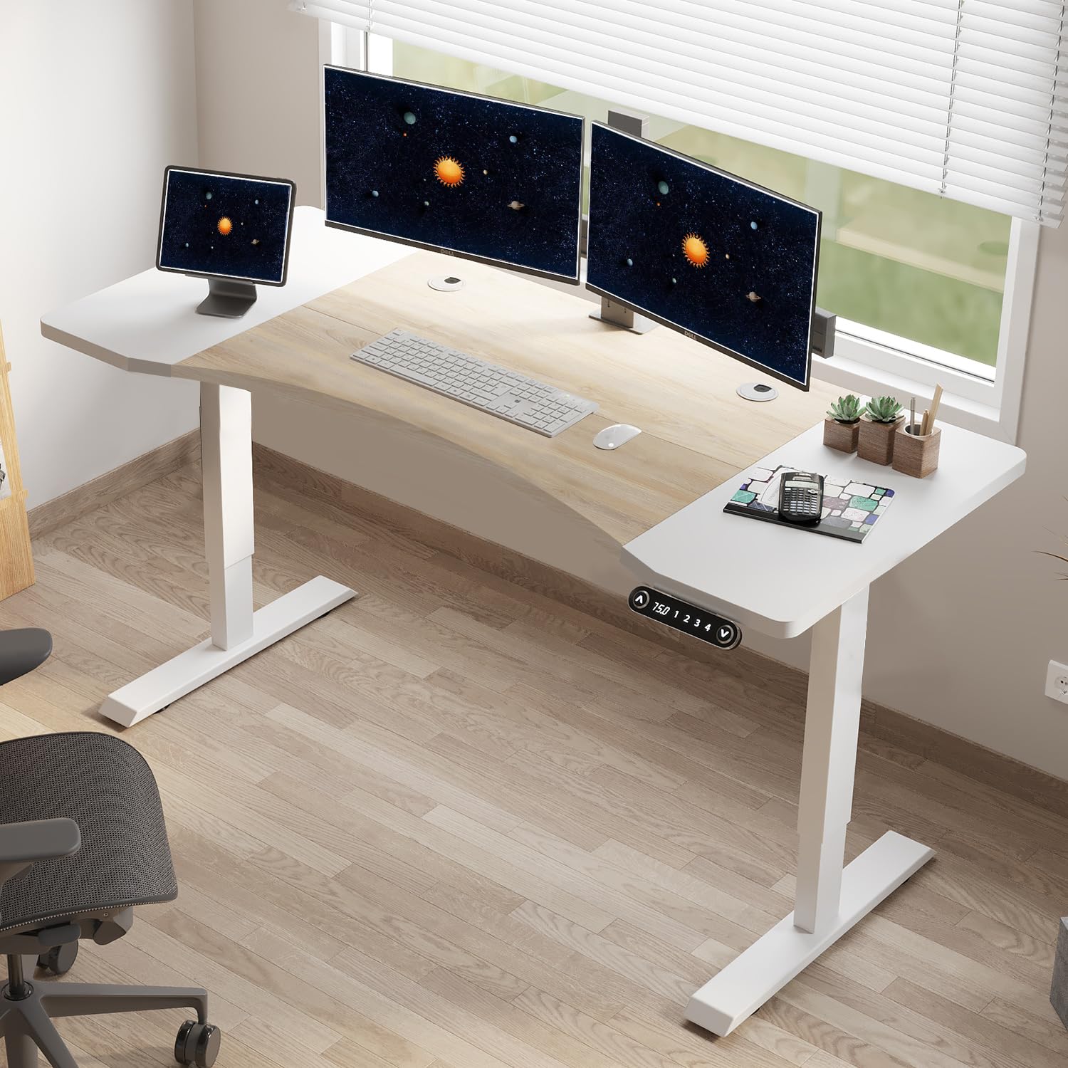 HEONAM Dual Motor Electric Standing Desk, 63 x 30 Inches Height Adjustable Table with Splice Board, Ergonomic Sit Stand Computer Desk with White - WoodArtSupply