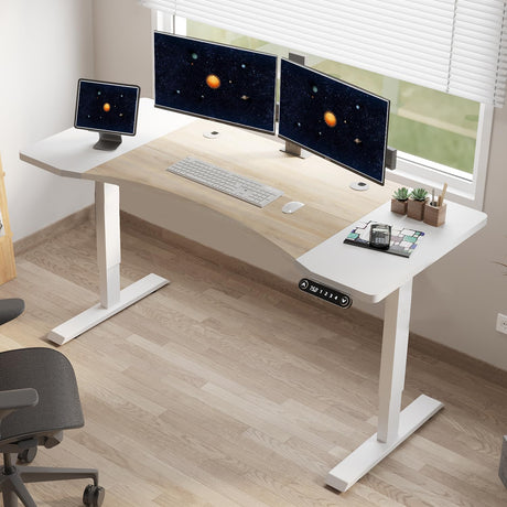 HEONAM Dual Motor Electric Standing Desk, 63 x 30 Inches Height Adjustable Table with Splice Board, Ergonomic Sit Stand Computer Desk with White HEONAM