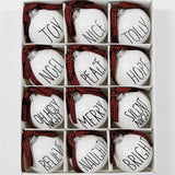 Christmas Ornaments - Set of 12 Shatterproof White Bulbs Adorned with Buffalo Plaid Bows - Rustic Farmhouse Christmas Tree Decorations for Xmas Tree Decor ORIENTAL CHERRY